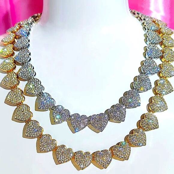 Silver Crystal Heart Paved Necklace - Picture 3 of 8